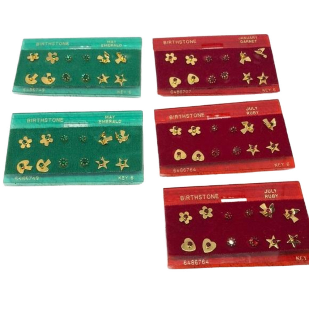New old stock birthstone post stud earrings January May July-Choose